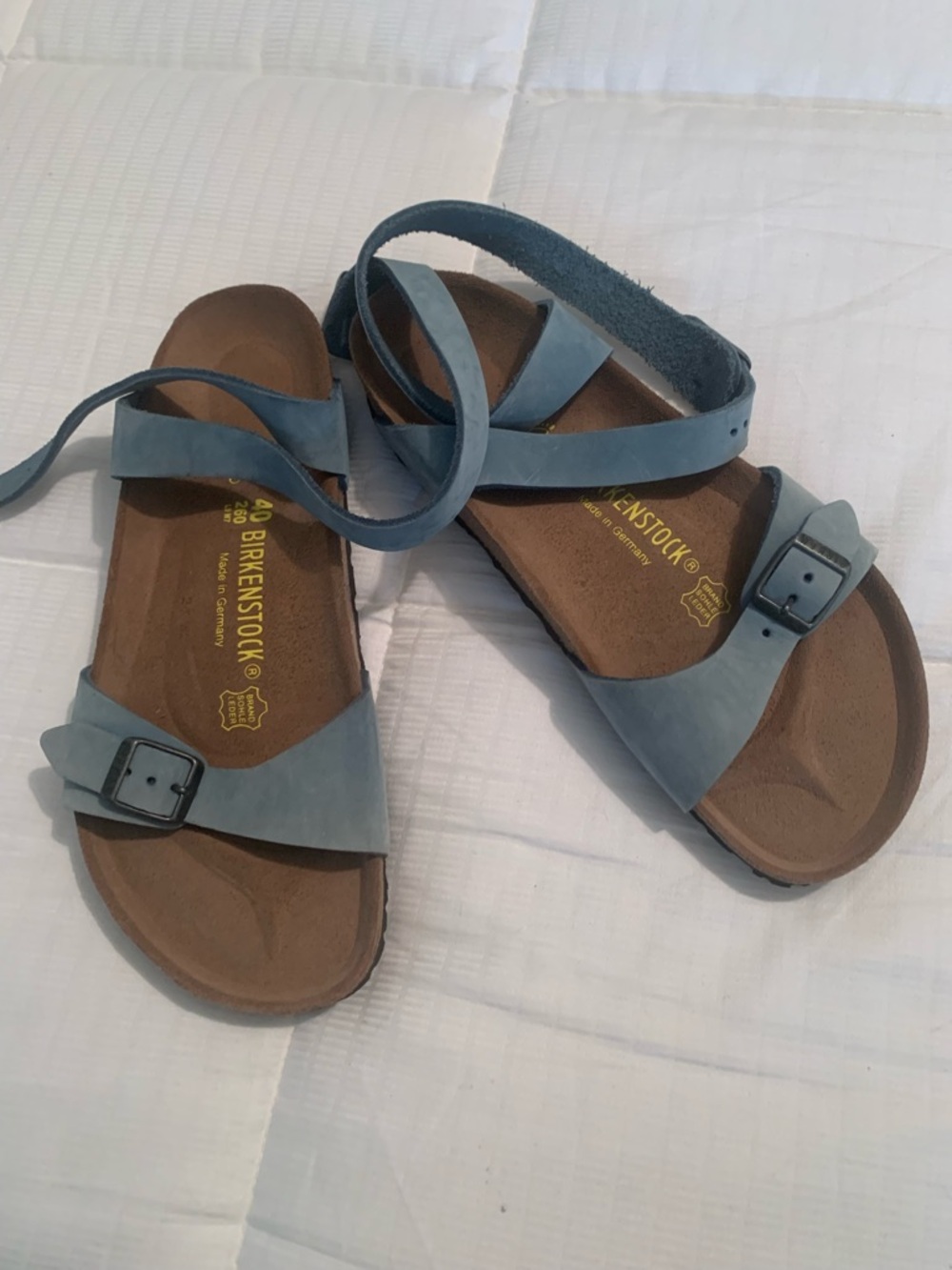 Birkenstock "Yara Samira" Style BLUE Leather Ankle Strap Sandals Size 40 NWOT